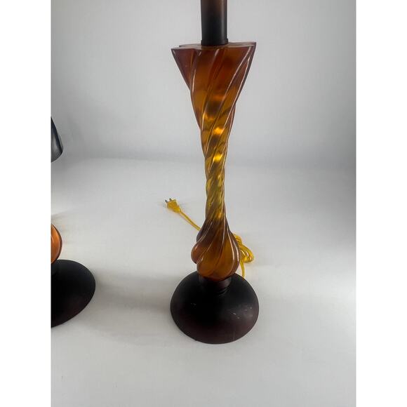 Vintage MCM Lamps Brown Amber Living Room Decor Beige Lamp Shade Set of 2 - Picture 3 of 14